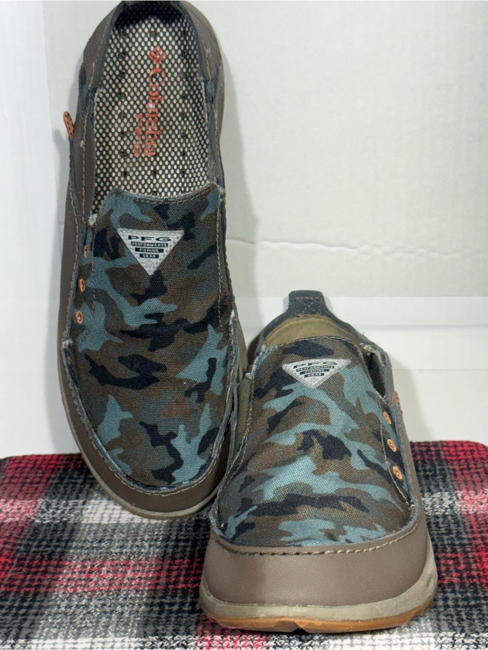 Columbia Men’s Blue and Brown Camo Slip-On Loafers
